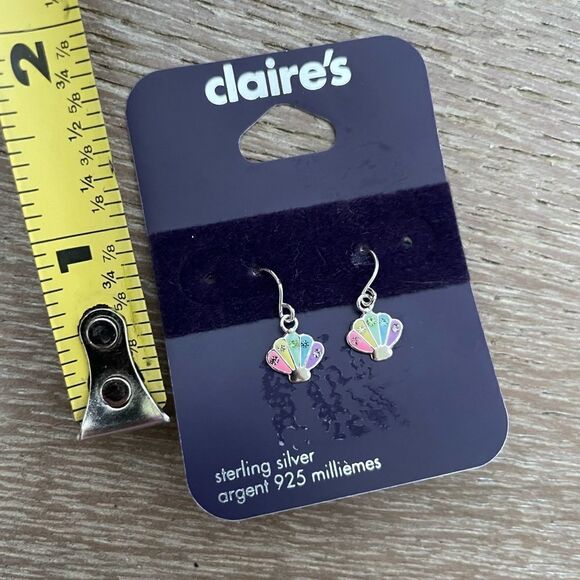 925 Rainbow Crystal Seashell Sterling Silver Earrings - Picture 3 of 3